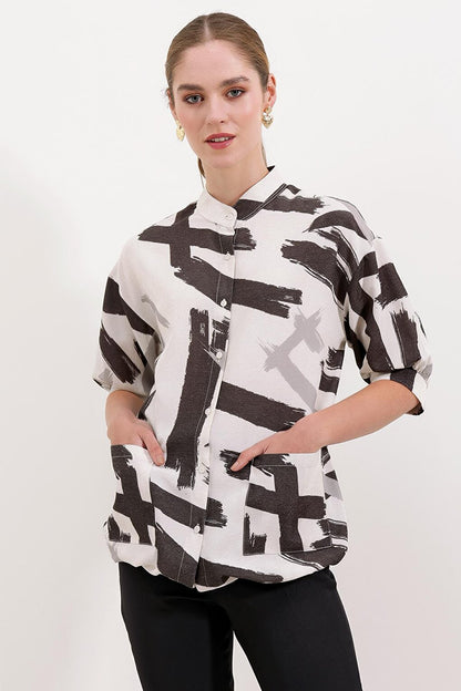 20226 Patterned Oversize Shirt - Black