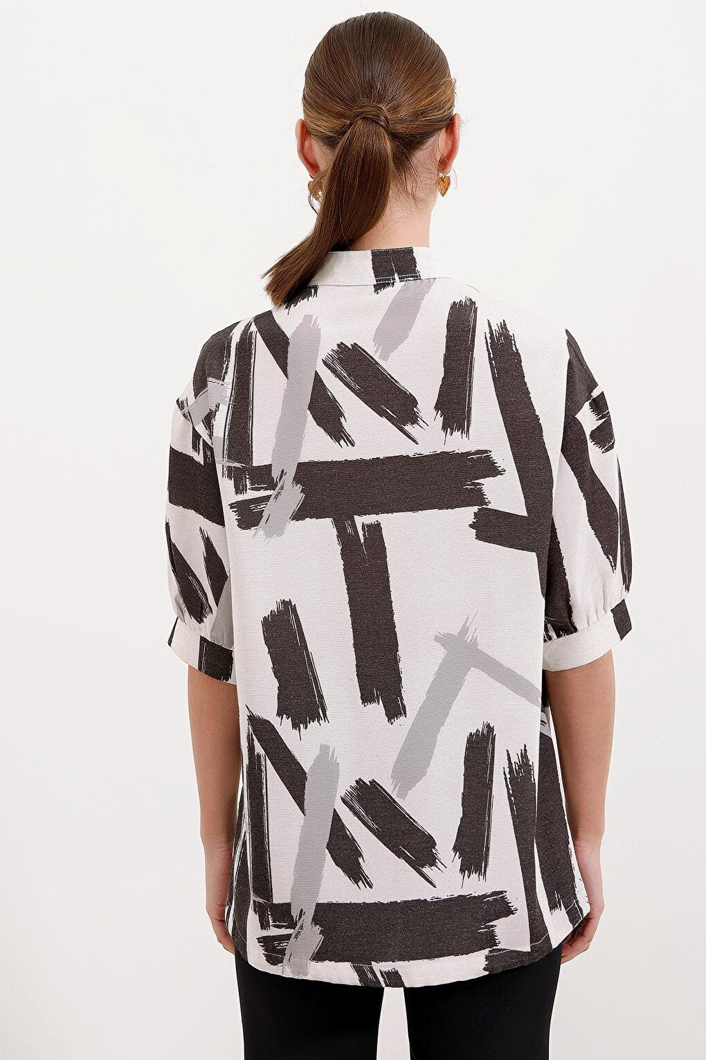 20226 Patterned Oversize Shirt - Black