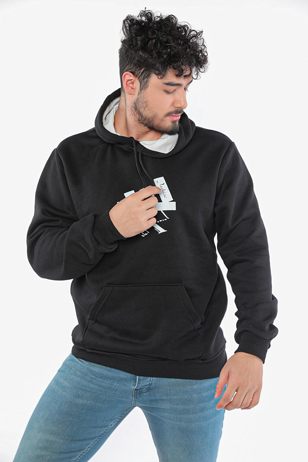 Men's Hooded Printed Three Thread Raised Sweatshirt