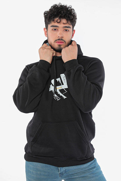 Men's Hooded Printed Three Thread Raised Sweatshirt