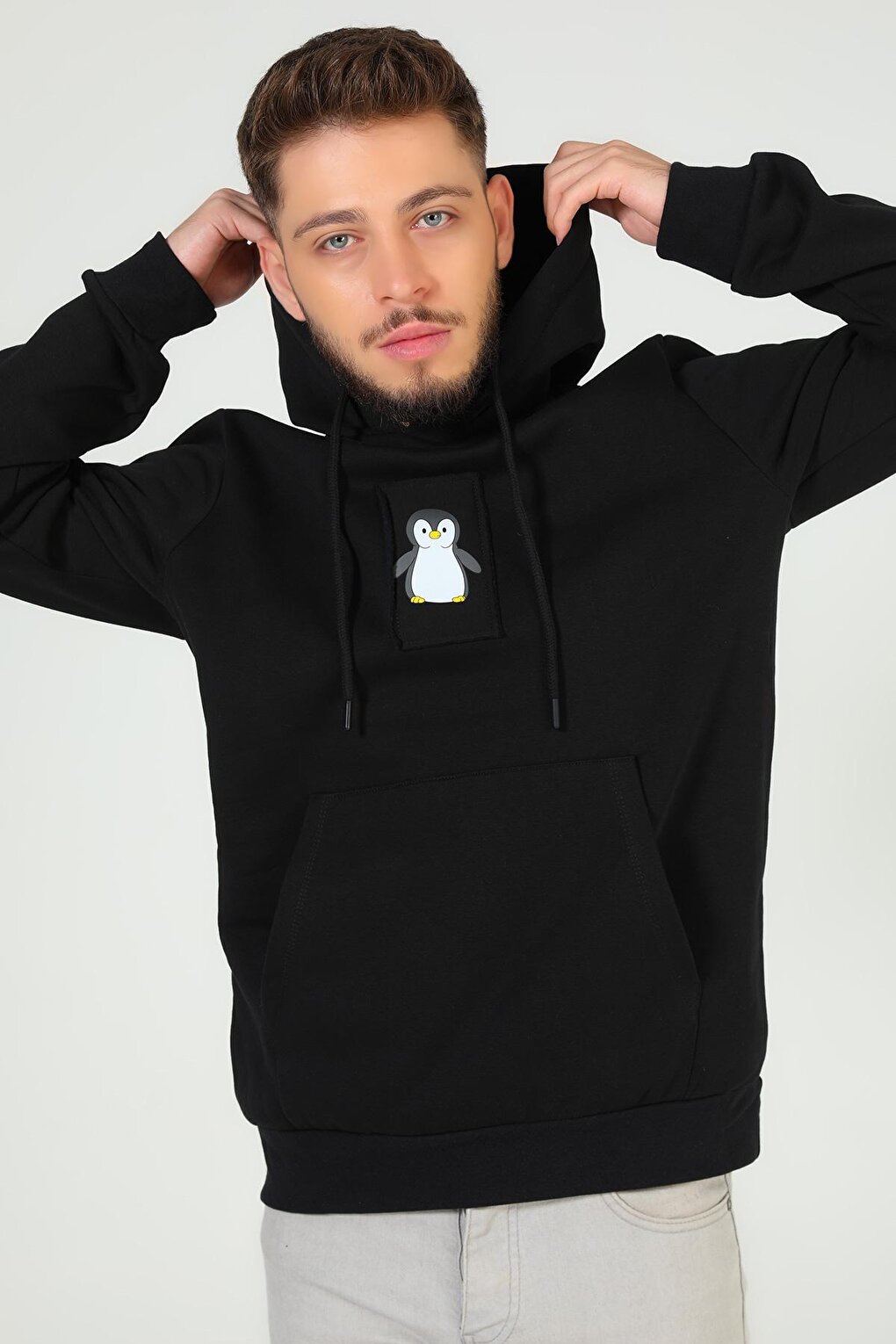 Men's Hooded Charcoal Printed Sweatshirt