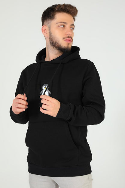 Men's Hooded Charcoal Printed Sweatshirt