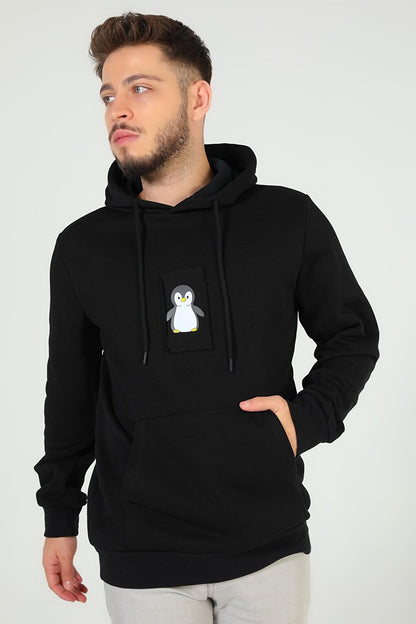 Men's Hooded Charcoal Printed Sweatshirt