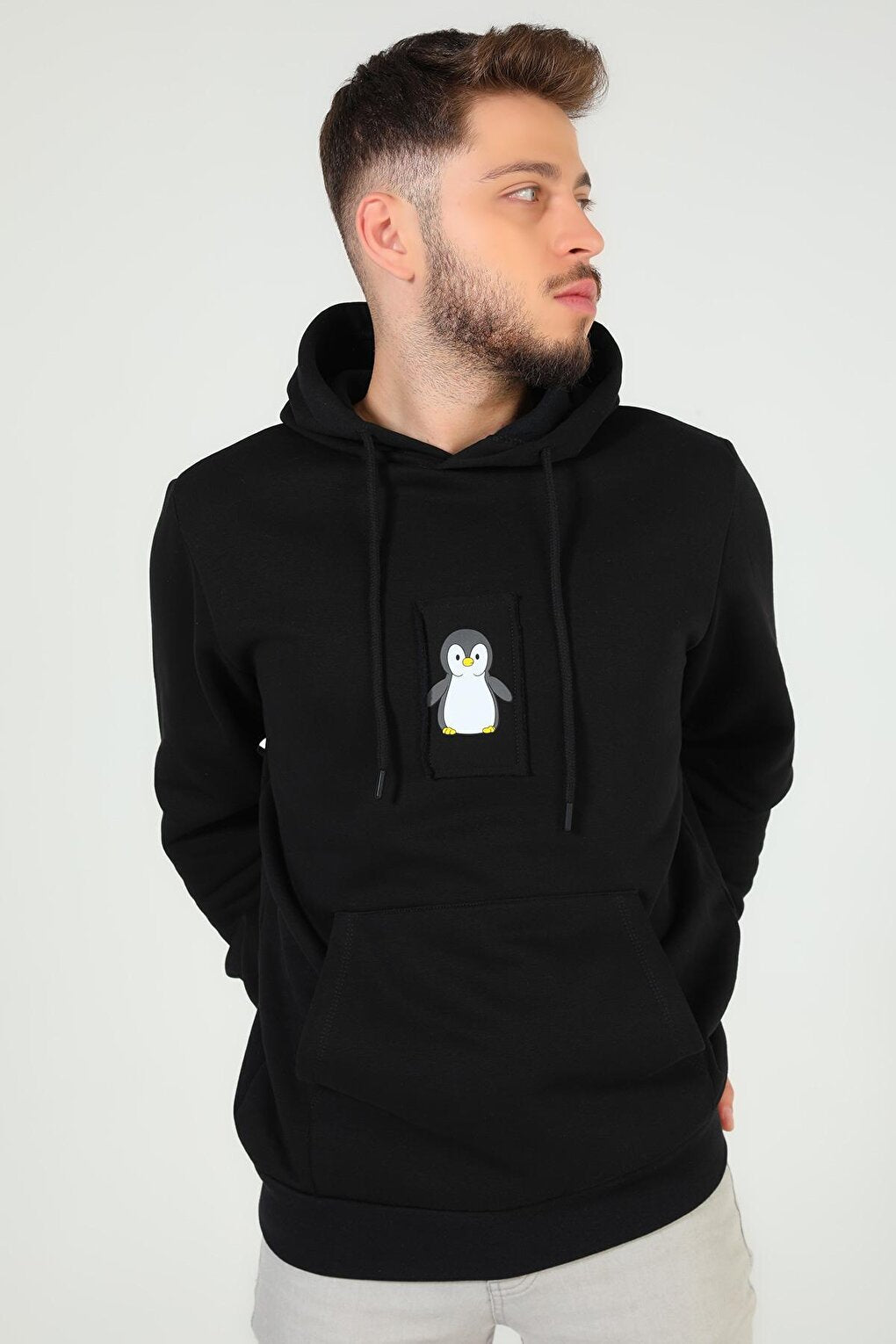 Men's Hooded Charcoal Printed Sweatshirt