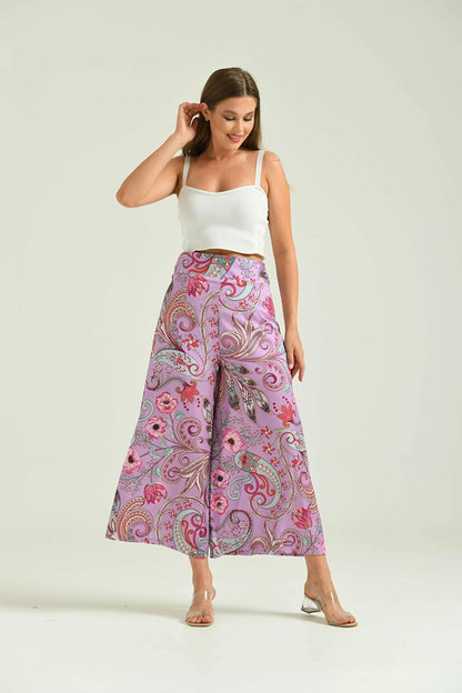 Women's Lilac Ethnic Printed Skirt Trousers