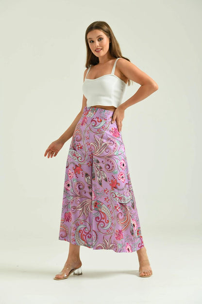 Women's Lilac Ethnic Printed Skirt Trousers