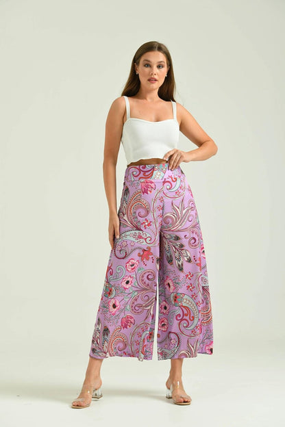 Women's Lilac Ethnic Printed Skirt Trousers