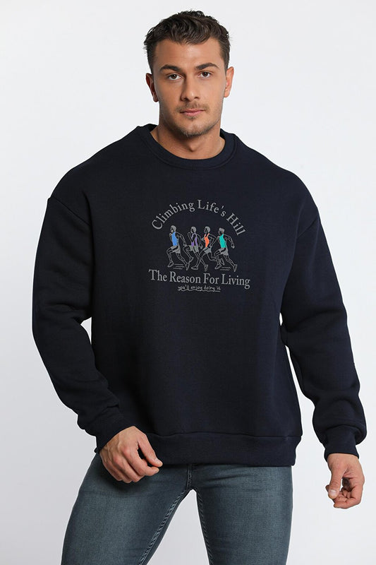 Men's Crew Neck Printed Three Thread Raised Sweatshirt