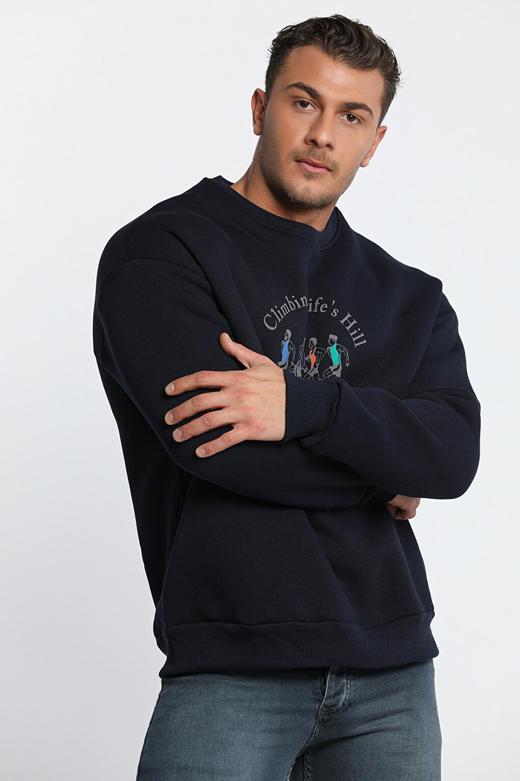 Men's Crew Neck Printed Three Thread Raised Sweatshirt