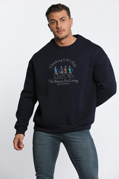 Men's Crew Neck Printed Three Thread Raised Sweatshirt