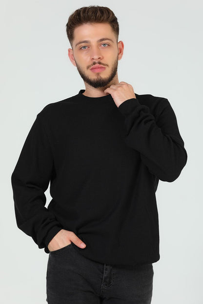 Men's Crew Neck Self-Patterned Elastane Sweatshirt