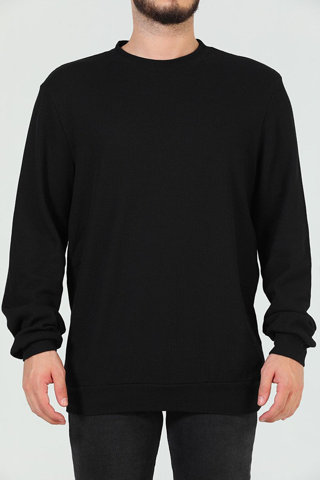 Men's Crew Neck Self-Patterned Elastane Sweatshirt