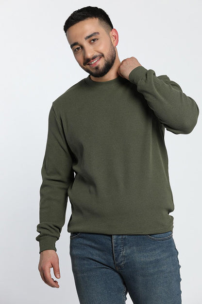 Men's Crew Neck Self-Patterned Elastane Sweatshirt