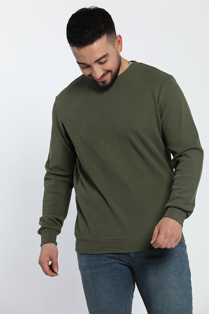 Men's Crew Neck Self-Patterned Elastane Sweatshirt