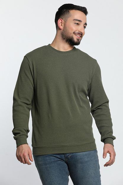 Men's Crew Neck Self-Patterned Elastane Sweatshirt