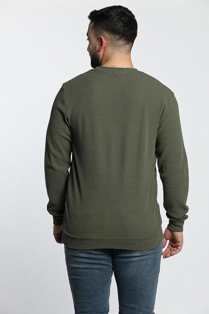 Men's Crew Neck Self-Patterned Elastane Sweatshirt