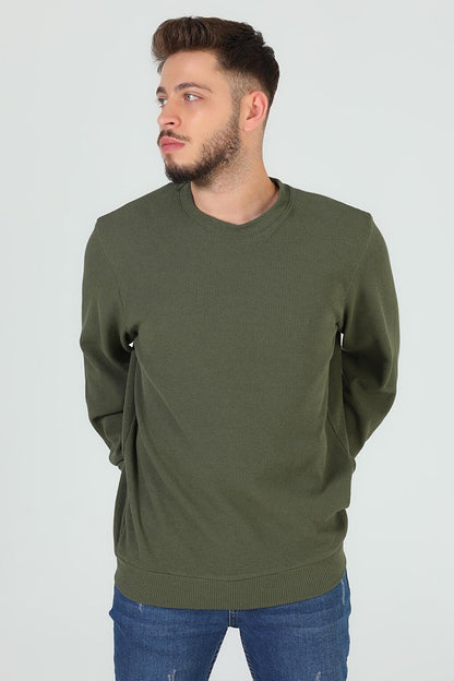 Men's Crew Neck Self-Patterned Elastane Sweatshirt