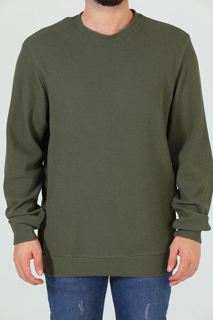 Men's Crew Neck Self-Patterned Elastane Sweatshirt