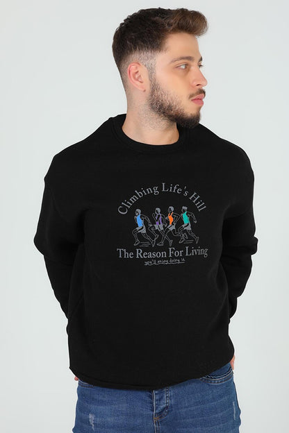 Men's Crew Neck Printed Three Thread Raised Sweatshirt