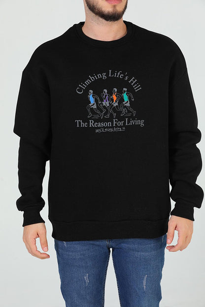 Men's Crew Neck Printed Three Thread Raised Sweatshirt