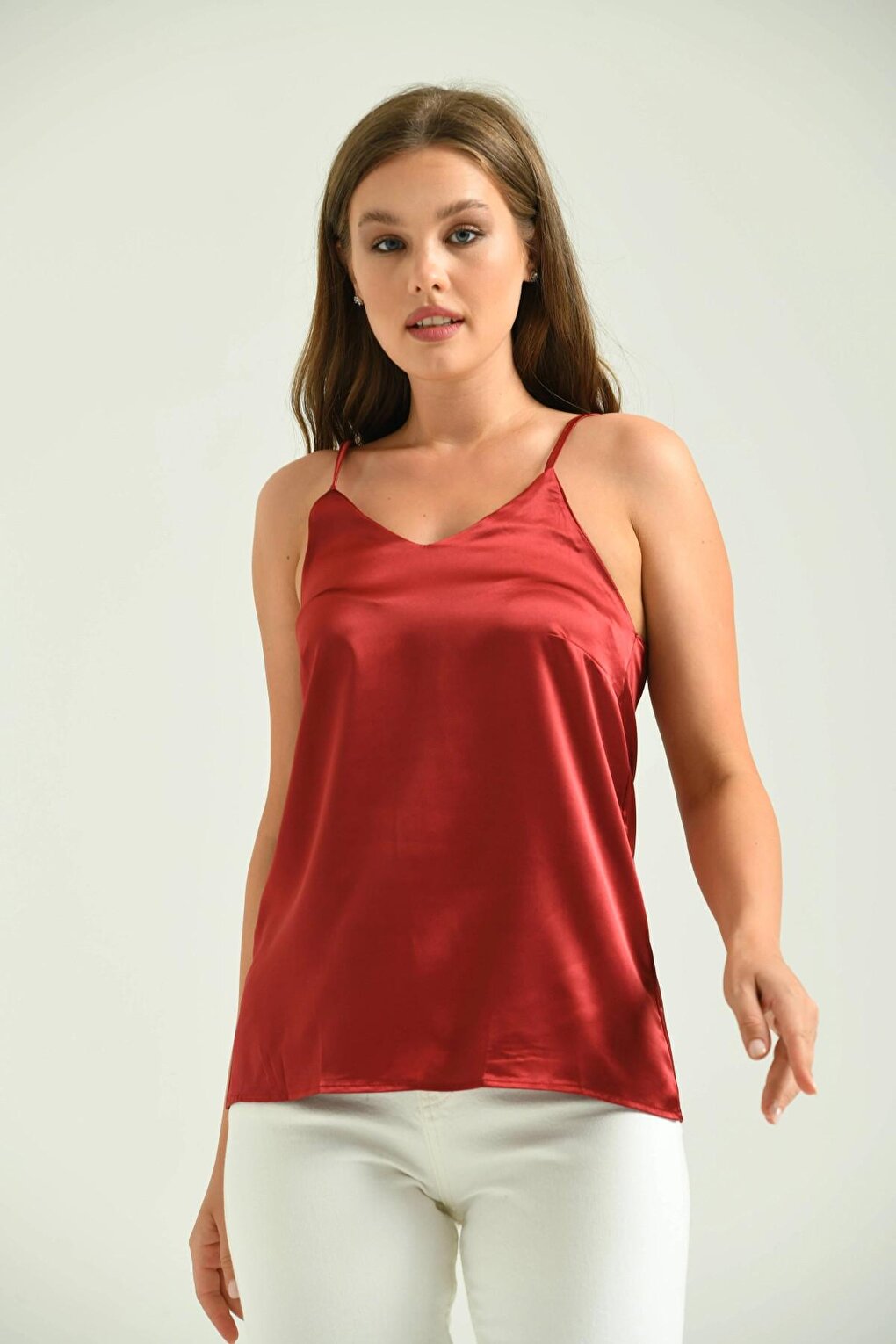 Women's Claret Red Strappy Sleeveless Basic Blouse