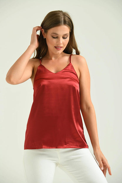 Women's Claret Red Strappy Sleeveless Basic Blouse