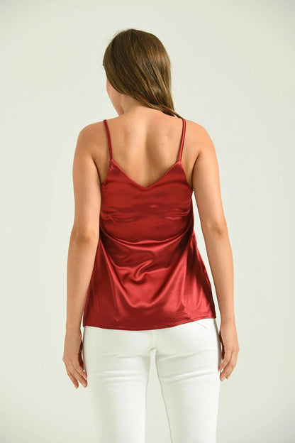 Women's Claret Red Strappy Sleeveless Basic Blouse