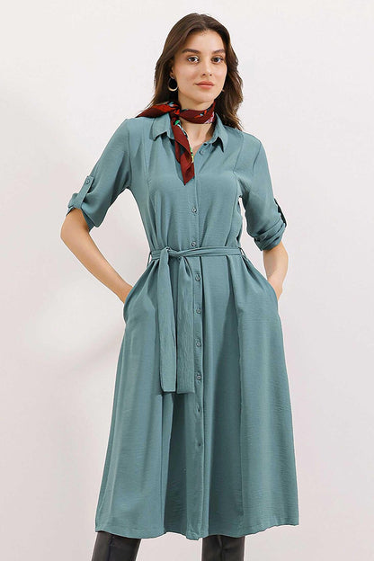 2442 Belted Shirt Dress - Mint