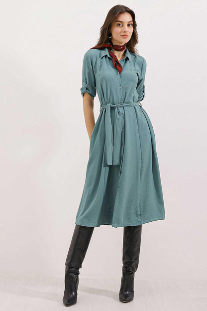 2442 Belted Shirt Dress - Mint