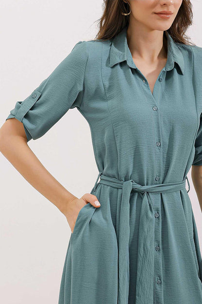 2442 Belted Shirt Dress - Mint