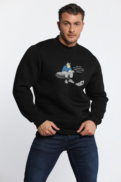 Men's Crew Neck Printed Three Thread Raised Sweatshirt