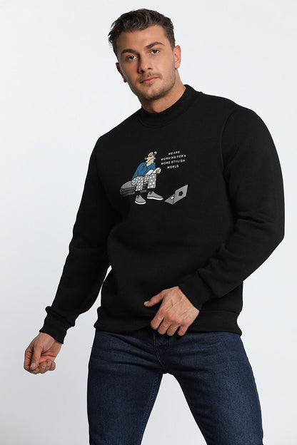 Men's Crew Neck Printed Three Thread Raised Sweatshirt