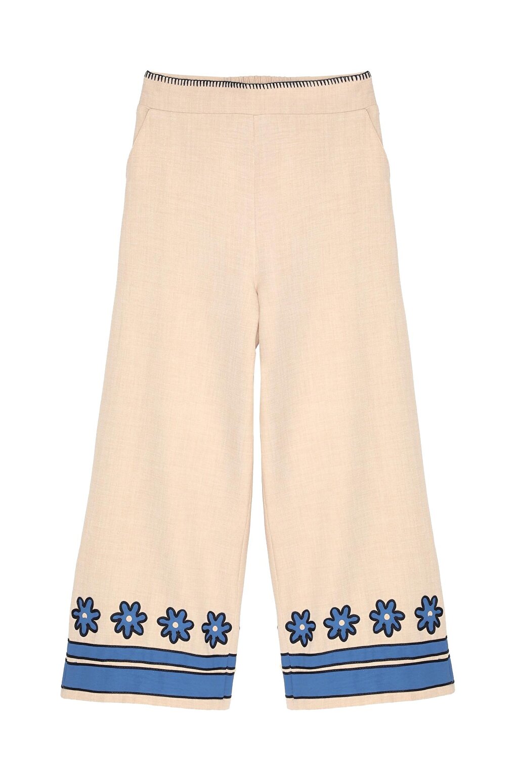 Embroidery Detailed Trousers Beige