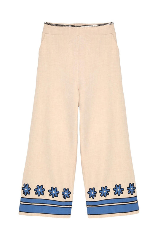 Embroidery Detailed Trousers Beige