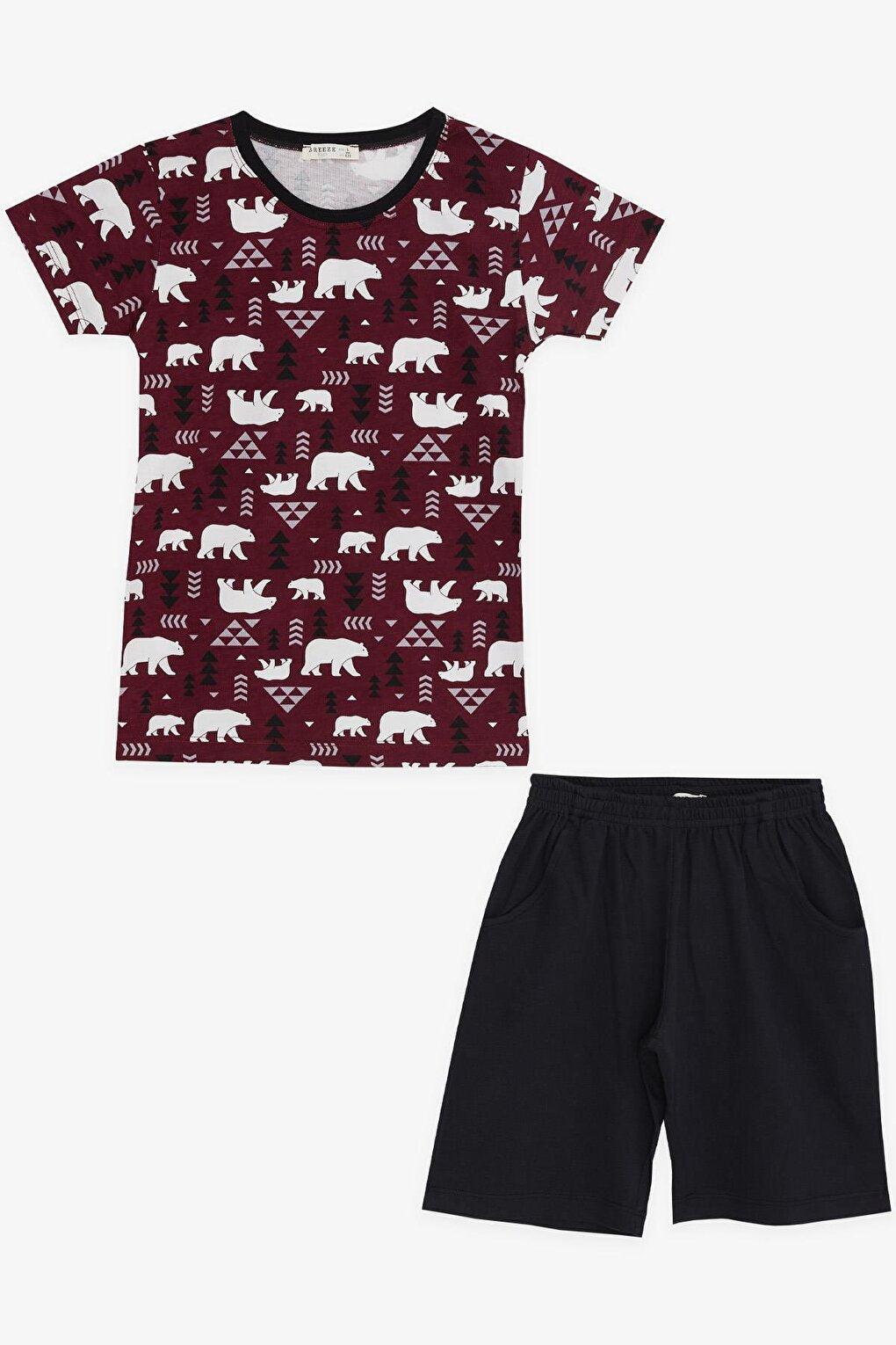 Boy's Pajama Set with Shorts, Cute Polar Bear Patterned Cherry Rotten (Ages 4-8)