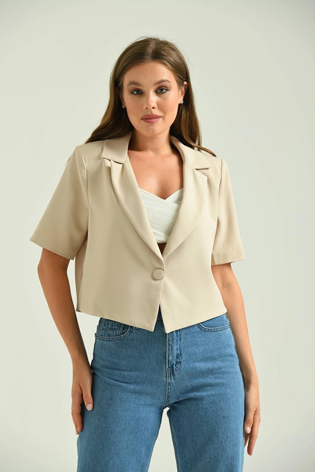 Women's Stone Open Collar Short Jacket