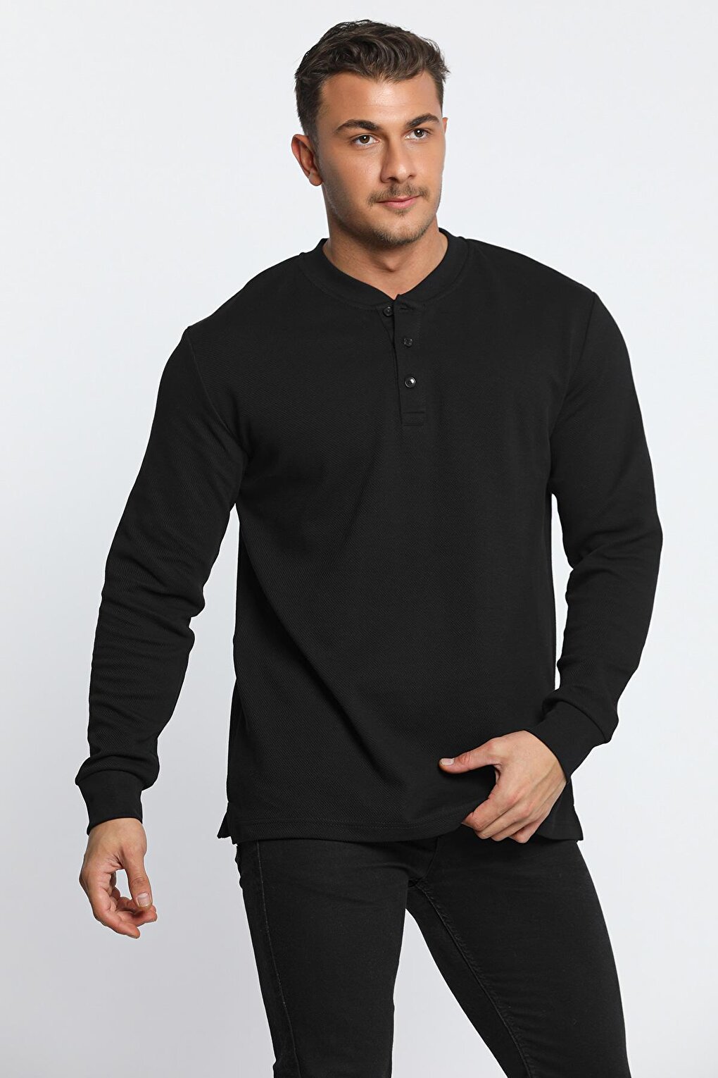 Men's Crew Neck Half Button Sweatshirt