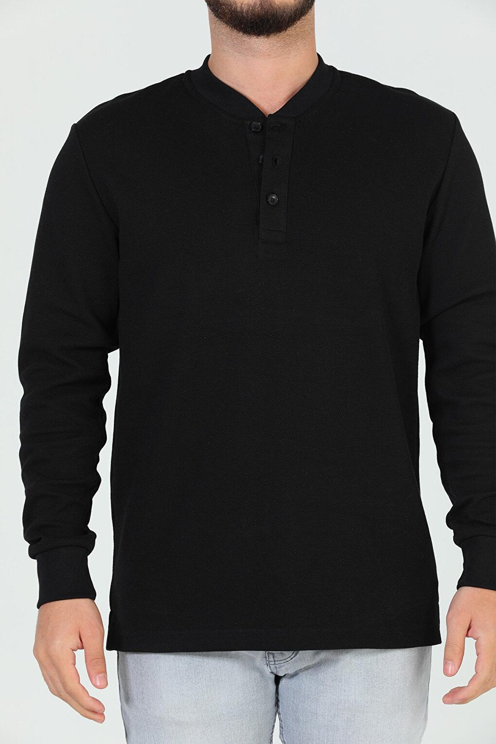 Men's Crew Neck Half Button Sweatshirt