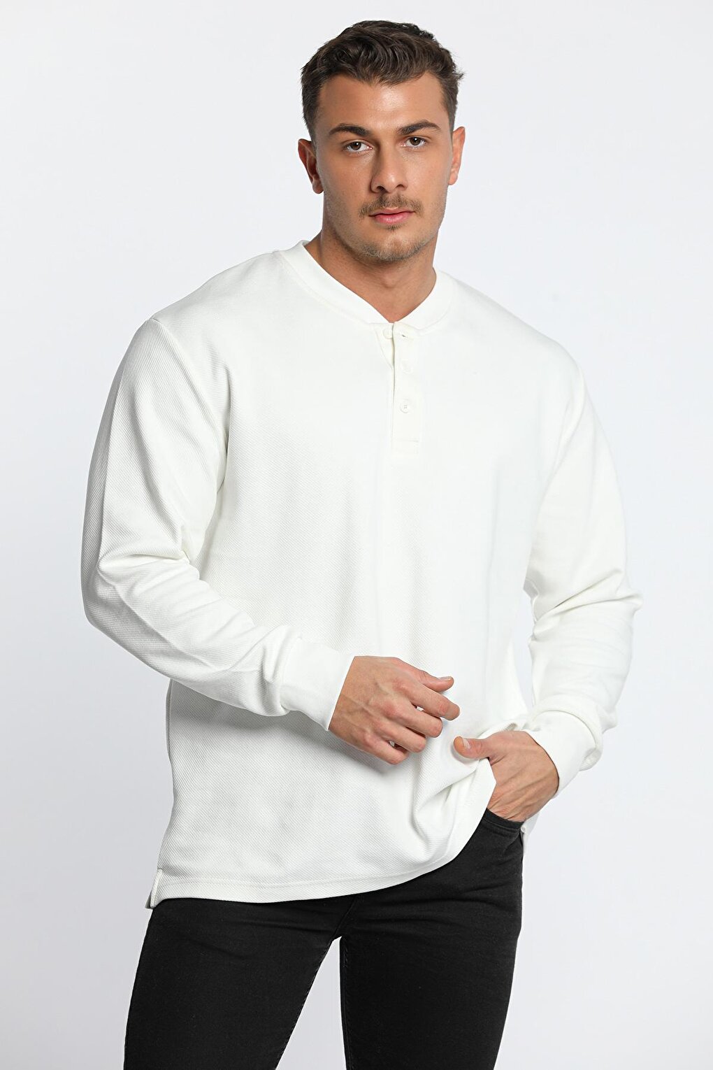 Men's Crew Neck Half Button Sweatshirt