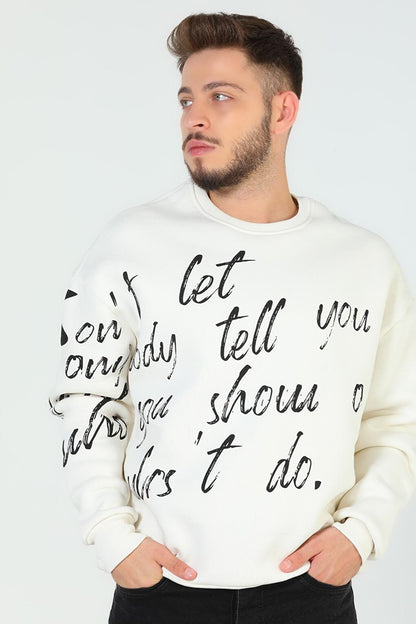 Men's Crew Neck Printed Three Thread Raised Sweatshirt