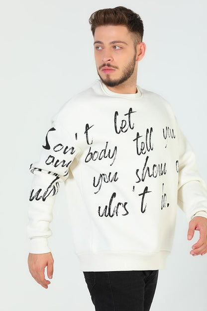 Men's Crew Neck Printed Three Thread Raised Sweatshirt