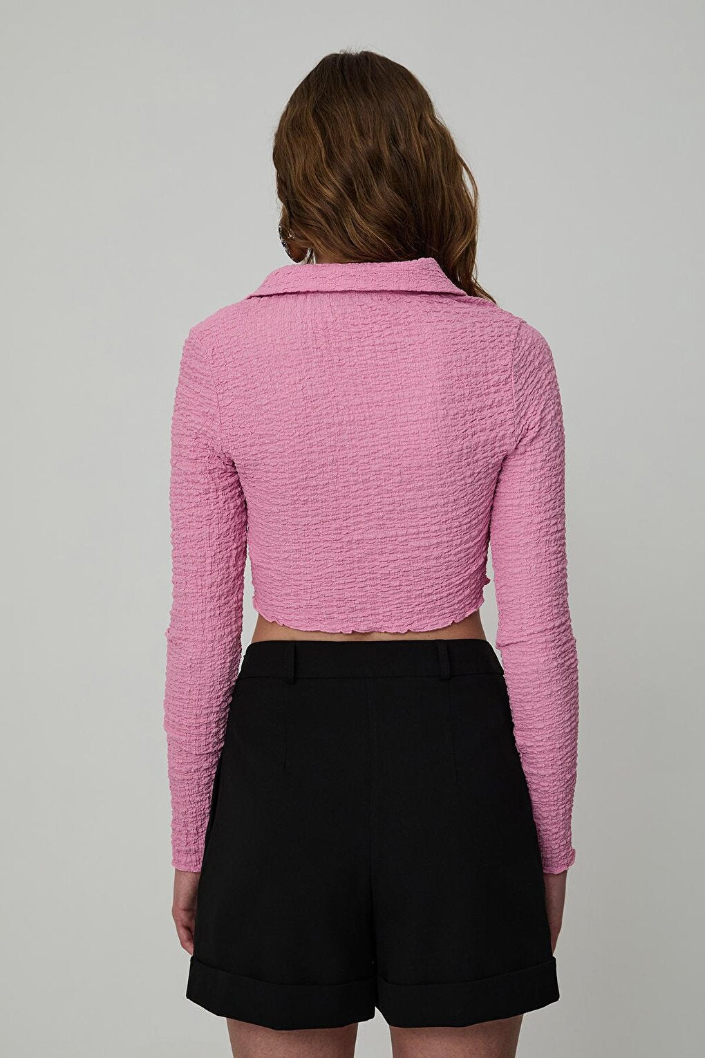 Tie Detailed Crop Blouse Pink