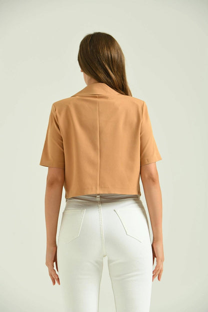 Women's Brown Open Collar Short Jacket