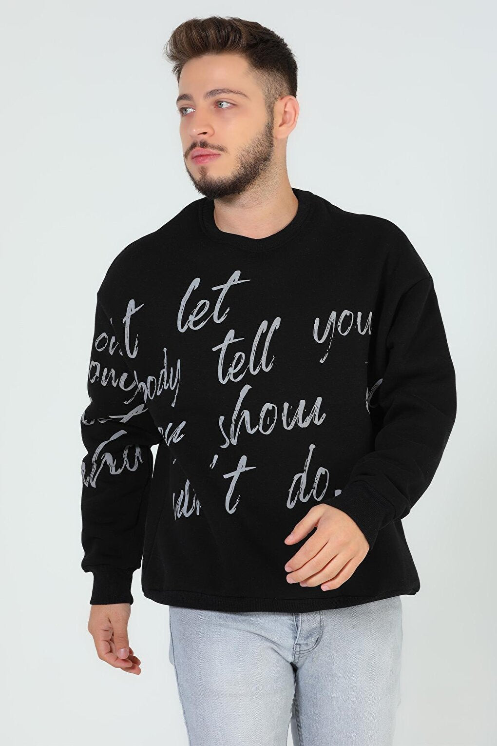 Men's Crew Neck Printed Three Thread Raised Sweatshirt