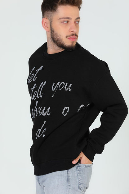 Men's Crew Neck Printed Three Thread Raised Sweatshirt