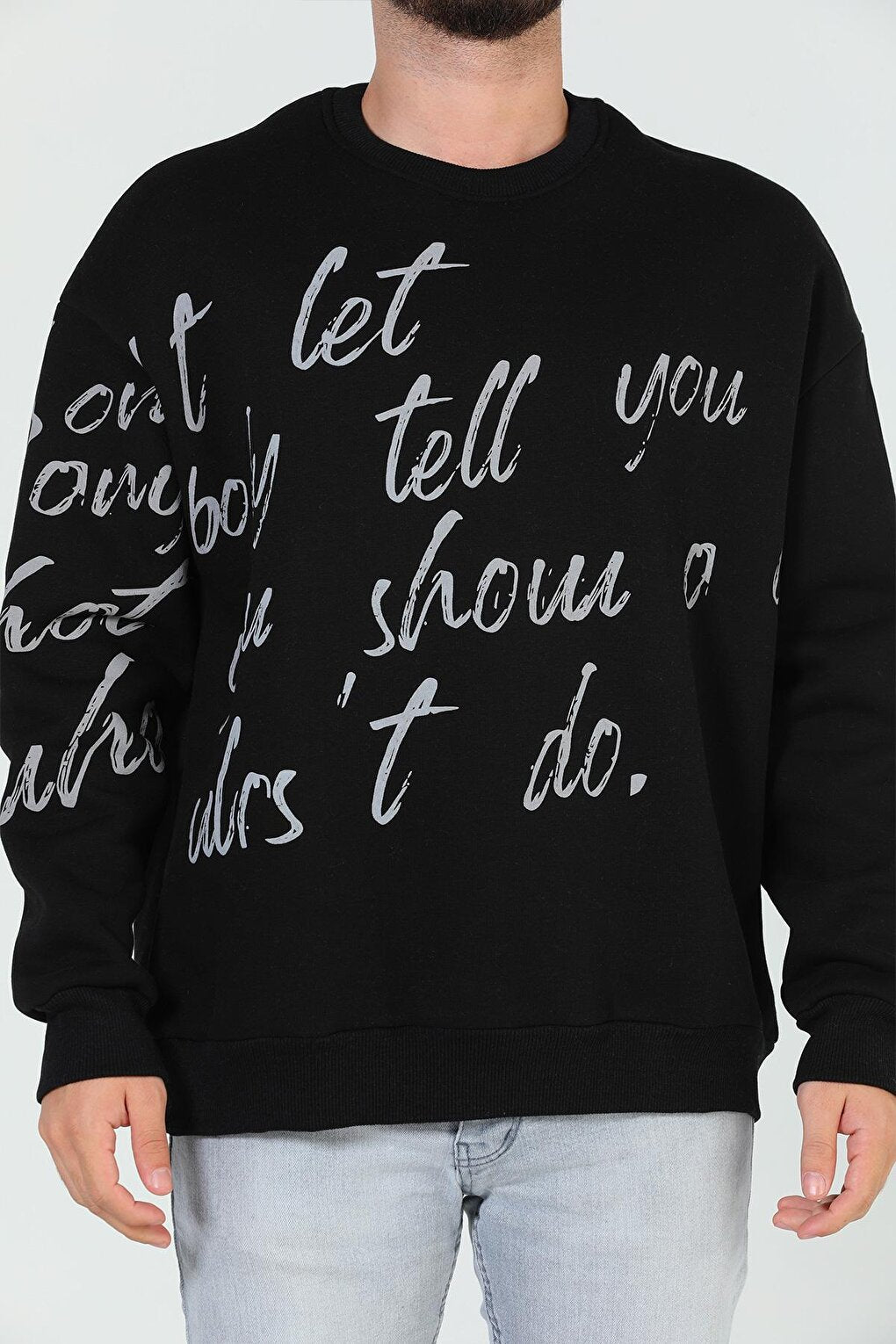 Men's Crew Neck Printed Three Thread Raised Sweatshirt