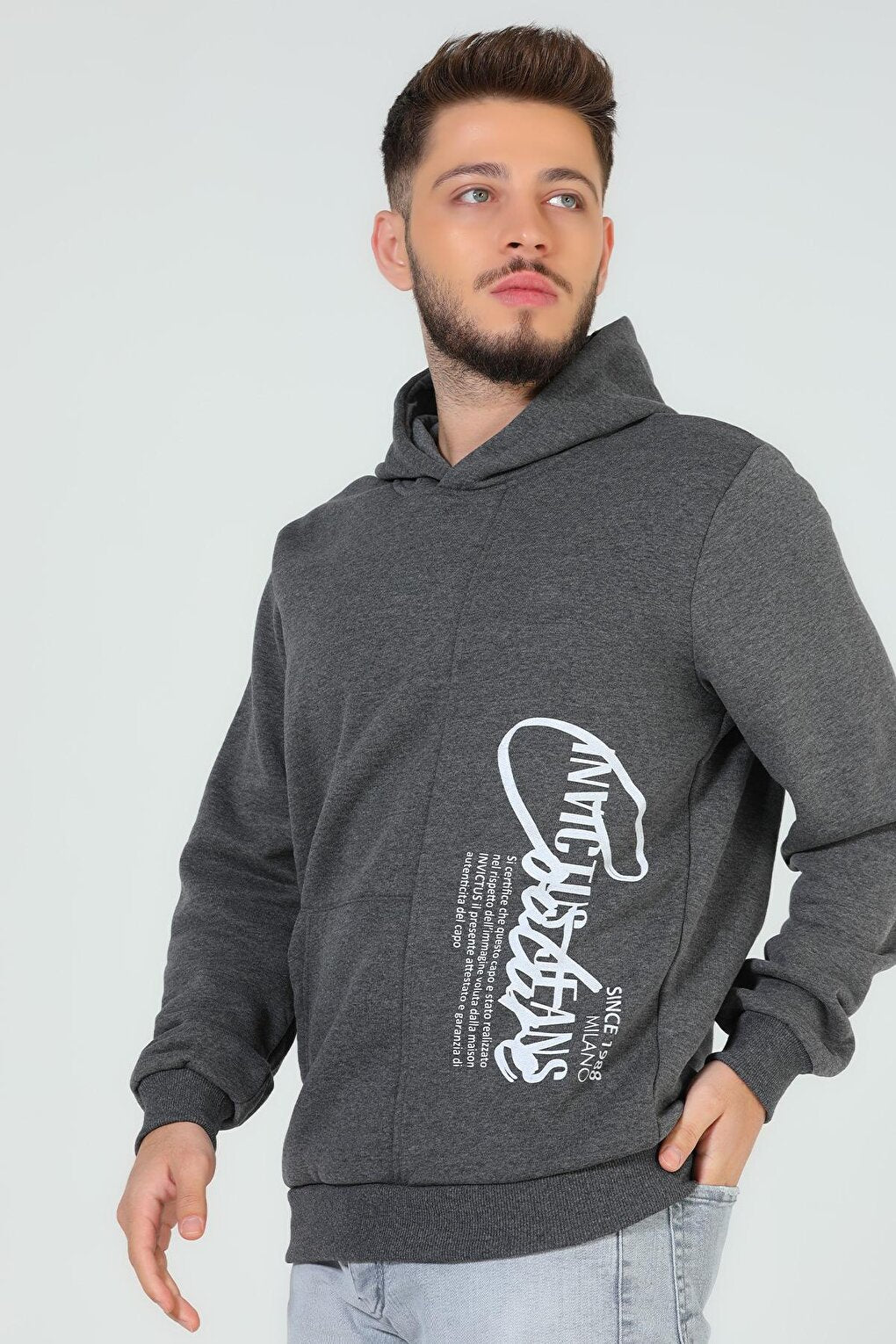 Men's Hooded Printed Three Thread Raised Sweatshirt