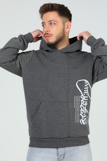 Men's Hooded Printed Three Thread Raised Sweatshirt