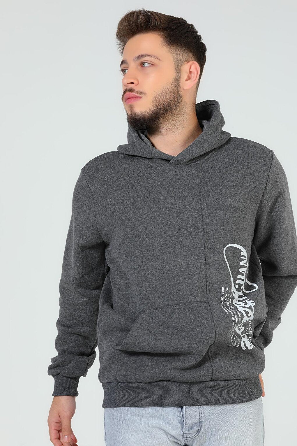 Men's Hooded Printed Three Thread Raised Sweatshirt