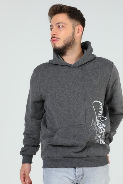 Men's Hooded Printed Three Thread Raised Sweatshirt